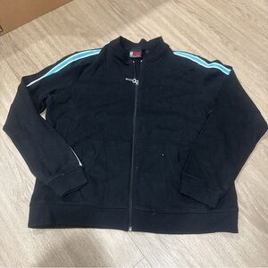 Black Zip-Up Jacket with Blue Stripes